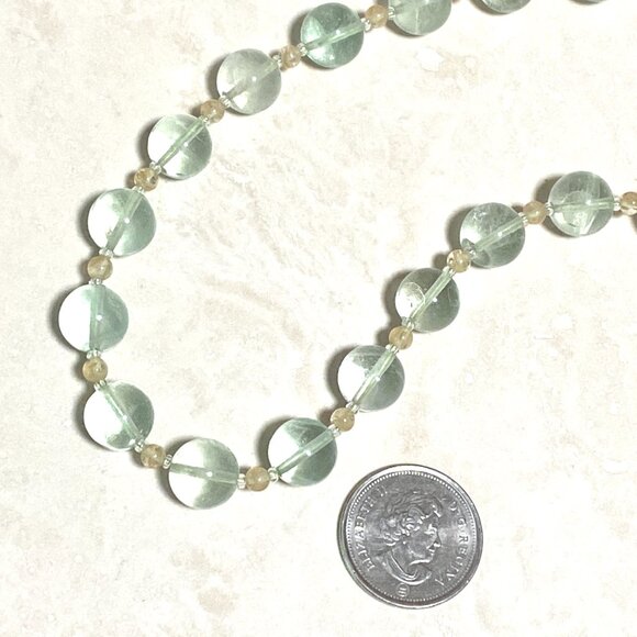 Genuine Green Fluorite & Golden Rutilated Quartz Gemstone Beaded Necklace - Picture 10 of 11